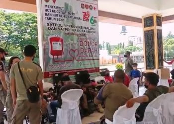 Gandeng PMI Sat Pol PP Provinsi Dan Kota Ambon Gelar Donor Darah