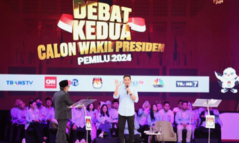 Cawapres nomor urut 2 Gibran Rakabuming Raka saat mengikuti debat ke dua Pilpres 2024 di JCC, Jakarta