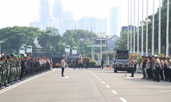 Suasana apel persiapan pengamanan aksi di depan gedung DPR/MPR RI