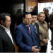 Ketua DPD RI Sultan Bachtiar Najamudin (tiga kiri) jumpa pers selepas bertemu Menhan Prabowo Subianto di Kantor Kementerian Pertahanan RI, Jakarta, Kamis (3/10/2024)