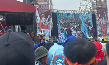 Presiden Prabowo Subianto di Lapangan Monas, Jakarta Pusat, Kamis (1/5/2025).