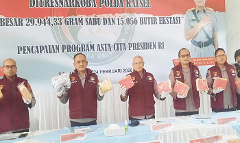 Polda Kalsel Sita 30 Kg Sabu dan 15 Ribu Ekstasi