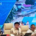 Deputi Bidang Pembangunan Kewilayahan Bappenas Medrilzam (kedua dari kanan) saat menyampaikan laporan Rencana Induk Percepatan Rehabilitasi dan Rekonstruksi Pasca Bencana (Renduk PRRP) untuk Provinsi Aceh, Sumatera Utara (Sumut), dan Sumatera Barat (Sumbar) di Gedung Bappenas, Jakarta, Kamis (19/2/2026)