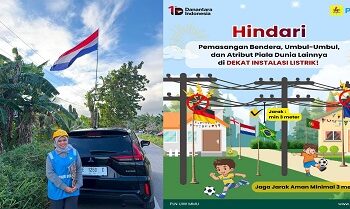 PLN ULP Saumlaki Amankan Bendera Dekat Jaringan Listrik Saat Semarak Piala Dunia